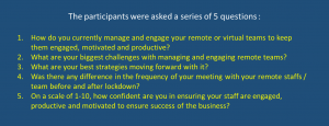 Strategies to manage staff remotely : keeping them engaged, motivated and productive